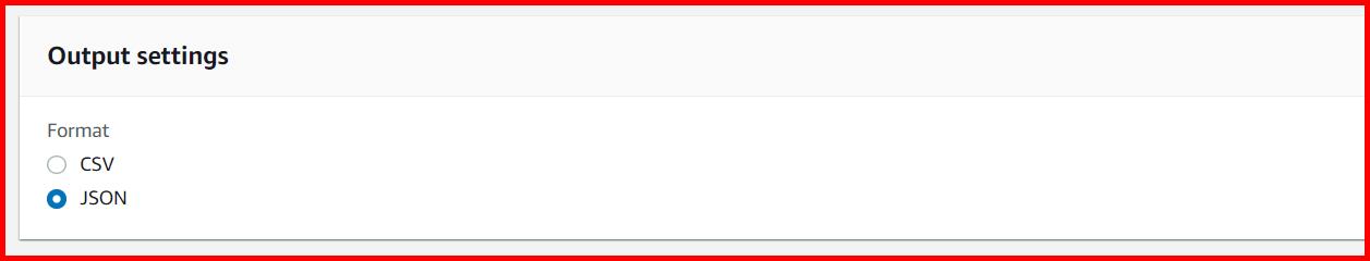 Picture showing setting up the output setting for S3 select